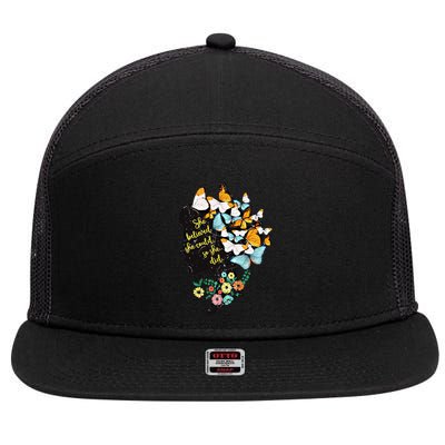 Floral Butterfly She Believed She Could So That She Did Gift 7 Panel Mesh Trucker Snapback Hat