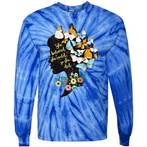 Floral Butterfly She Believed She Could So That She Did Gift Tie-Dye Long Sleeve Shirt