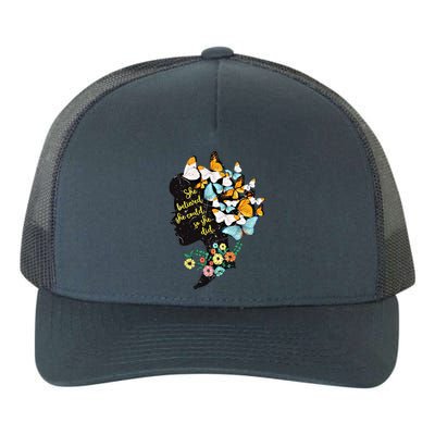 Floral Butterfly She Believed She Could So That She Did Gift Yupoong Adult 5-Panel Trucker Hat