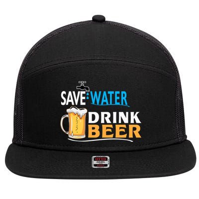 Funny Beer Save Water Drink Beer Gift For Beer Day 7 Panel Mesh Trucker Snapback Hat