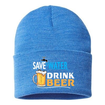 Funny Beer Save Water Drink Beer Gift For Beer Day Sustainable Knit Beanie