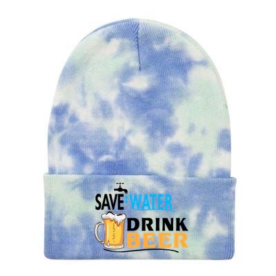 Funny Beer Save Water Drink Beer Gift For Beer Day Tie Dye 12in Knit Beanie