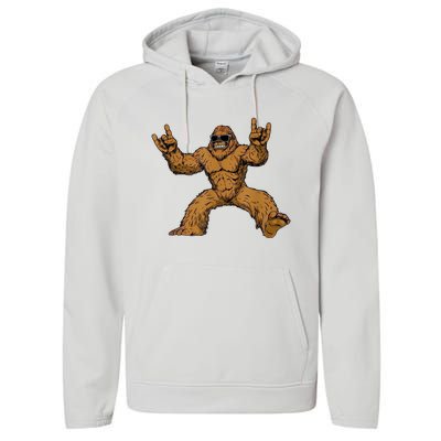 Funny Bigfoot Sasquatch Graphic Rock On Performance Fleece Hoodie