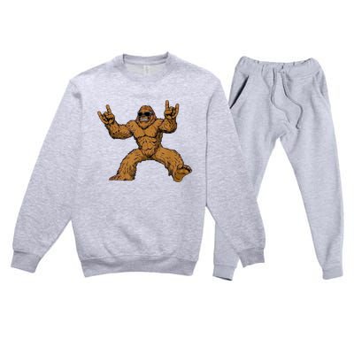 Funny Bigfoot Sasquatch Graphic Rock On Premium Crewneck Sweatsuit Set