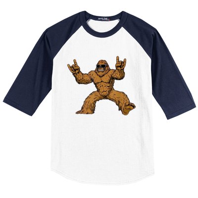 Funny Bigfoot Sasquatch Graphic Rock On Baseball Sleeve Shirt