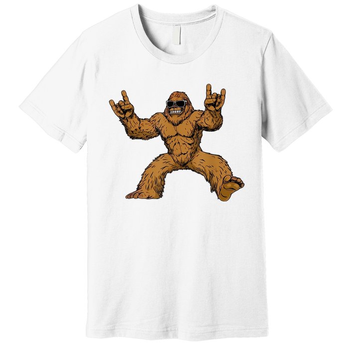 Funny Bigfoot Sasquatch Graphic Rock On Premium T-Shirt