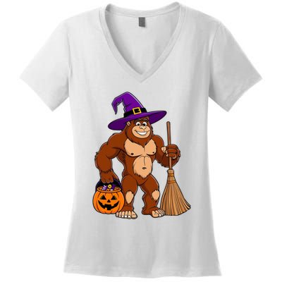 Funny Bigfoot Sasquatch Witch Halloween Costume Women's V-Neck T-Shirt