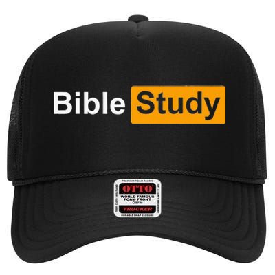 Funny Bible Study Hub Logo Sarcastic Adult Humor High Crown Mesh Back Trucker Hat