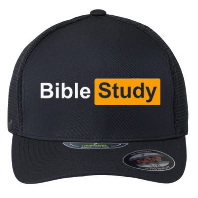 Funny Bible Study Hub Logo Sarcastic Adult Humor Flexfit Unipanel Trucker Cap