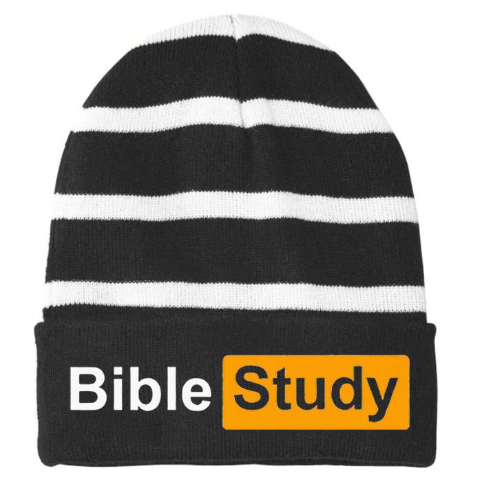 Funny Bible Study Hub Logo Sarcastic Adult Humor Striped Beanie with Solid Band