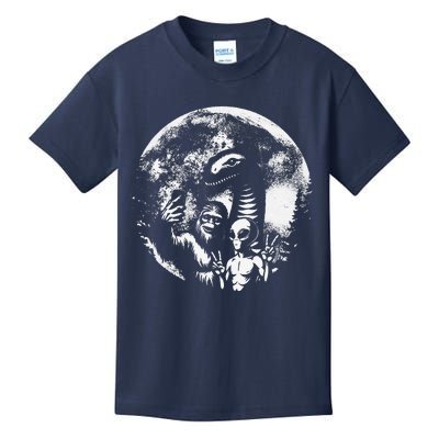 Funny Bigfoot Sasquatch Alien Loch Ness Full Moon Selfie Kids T-Shirt