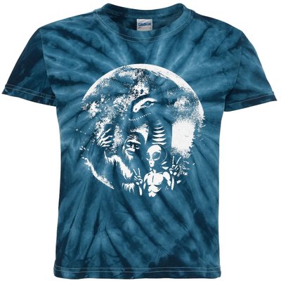 Funny Bigfoot Sasquatch Alien Loch Ness Full Moon Selfie Kids Tie-Dye T-Shirt