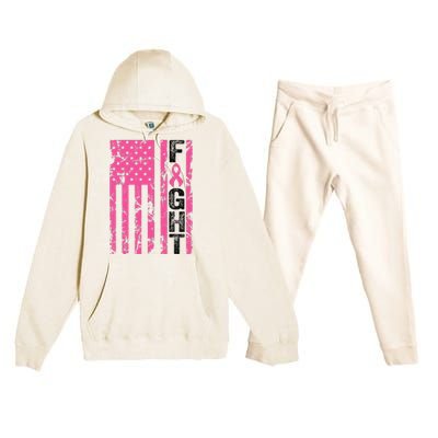 Fight Breast Survivor American Flag Breast Cancer Awareness Premium Hooded Sweatsuit Set