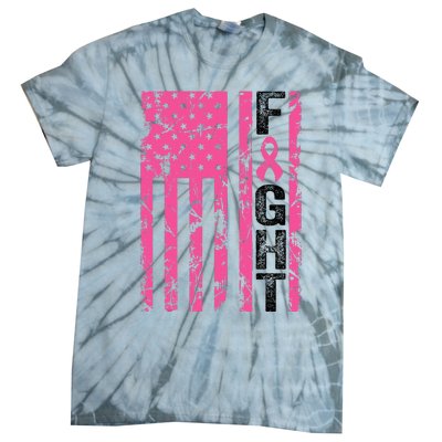 Fight Breast Survivor American Flag Breast Cancer Awareness Tie-Dye T-Shirt