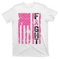 Fight Breast Survivor American Flag Breast Cancer Awareness T-Shirt