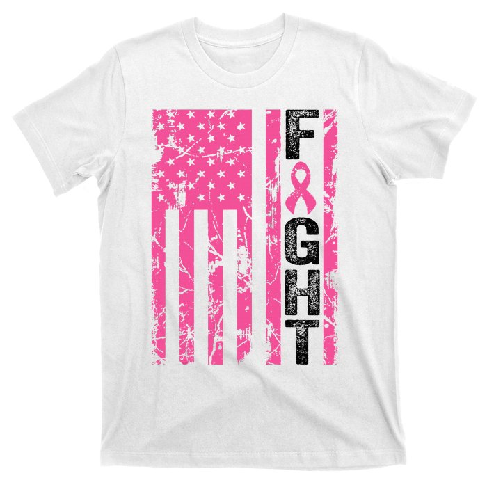 Fight Breast Survivor American Flag Breast Cancer Awareness T-Shirt