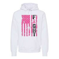 Fight Breast Survivor American Flag Breast Cancer Awareness Premium Hoodie