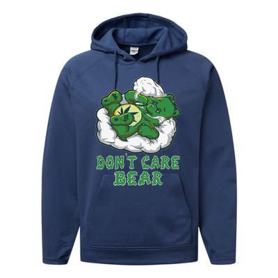 Funny Bear Smoking Weed Cannabis Marijuana 420 Stoner Gift Performance Fleece Hoodie