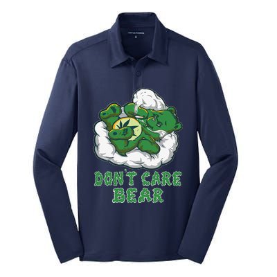 Funny Bear Smoking Weed Cannabis Marijuana 420 Stoner Gift Silk Touch Performance Long Sleeve Polo