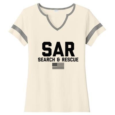 FRONT & BACK Search And Rescue American Flag SAR Team Ladies Halftime Notch Neck Tee