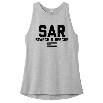 FRONT & BACK Search And Rescue American Flag SAR Team Ladies PosiCharge Tri-Blend Wicking Tank