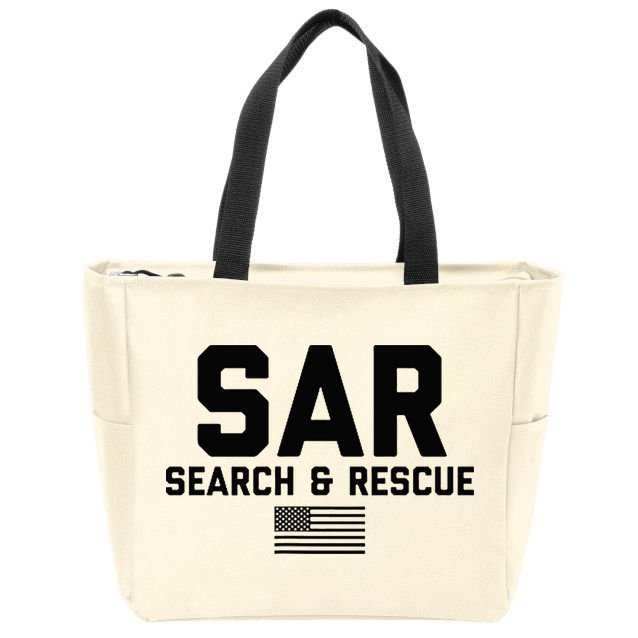 FRONT & BACK Search And Rescue American Flag SAR Team Zip Tote Bag
