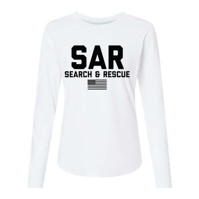 FRONT & BACK Search And Rescue American Flag SAR Team Womens Cotton Relaxed Long Sleeve T-Shirt