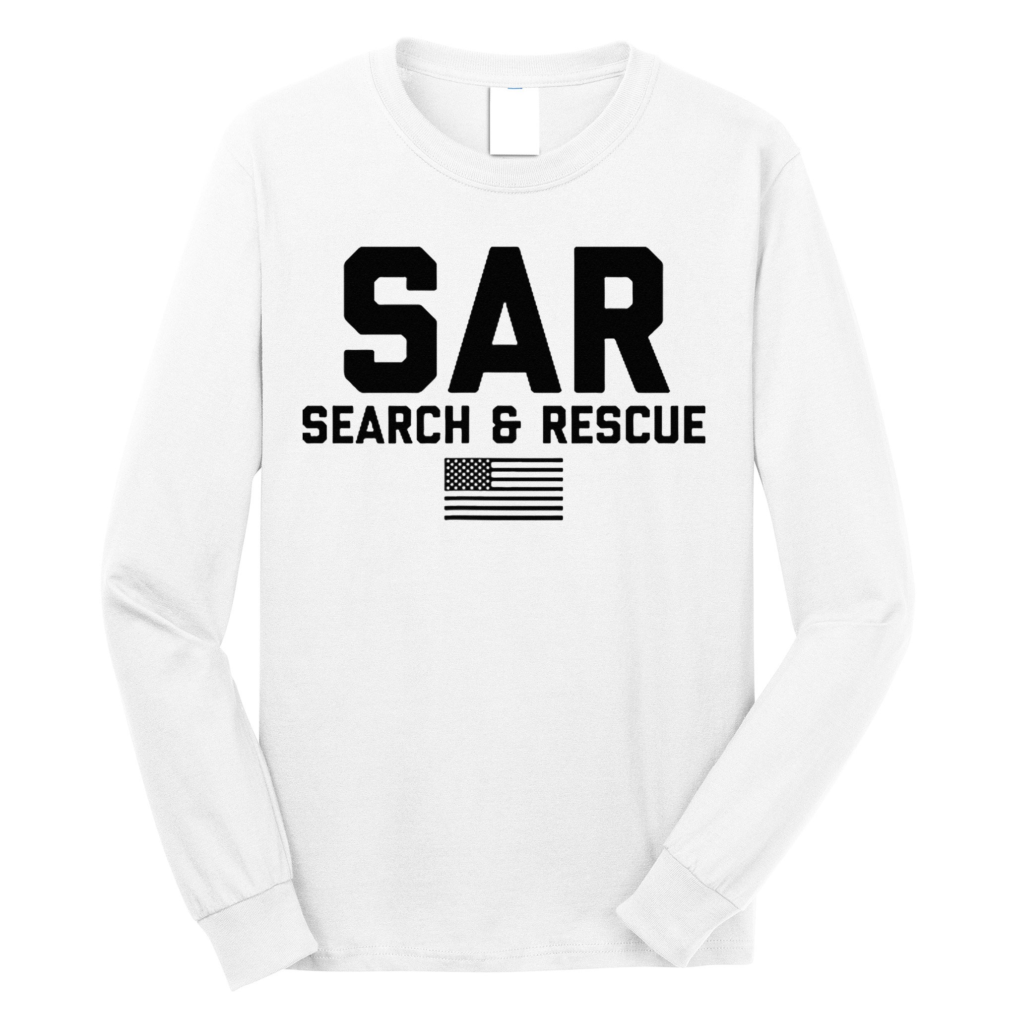 FRONT & BACK Search And Rescue American Flag SAR Team Long Sleeve Shirt