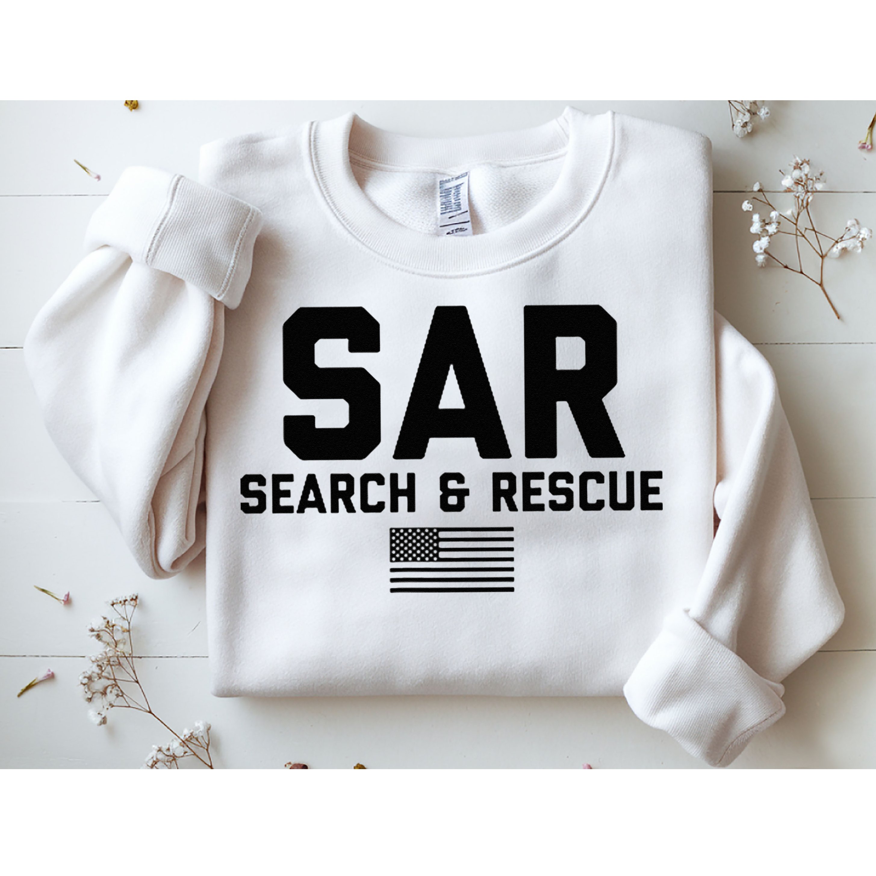 FRONT & BACK Search And Rescue American Flag SAR Team Sweatshirt