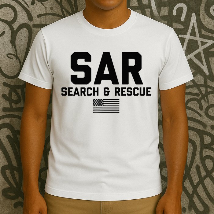FRONT & BACK Search And Rescue American Flag SAR Team T-Shirt