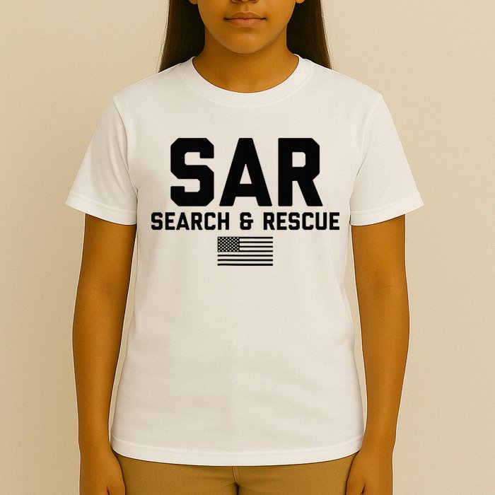 FRONT & BACK Search And Rescue American Flag SAR Team T-Shirt