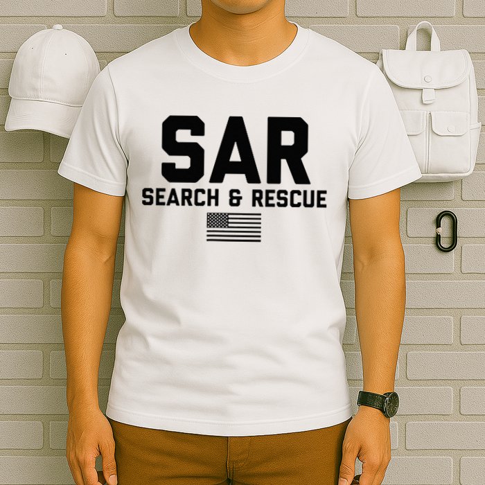 FRONT & BACK Search And Rescue American Flag SAR Team T-Shirt