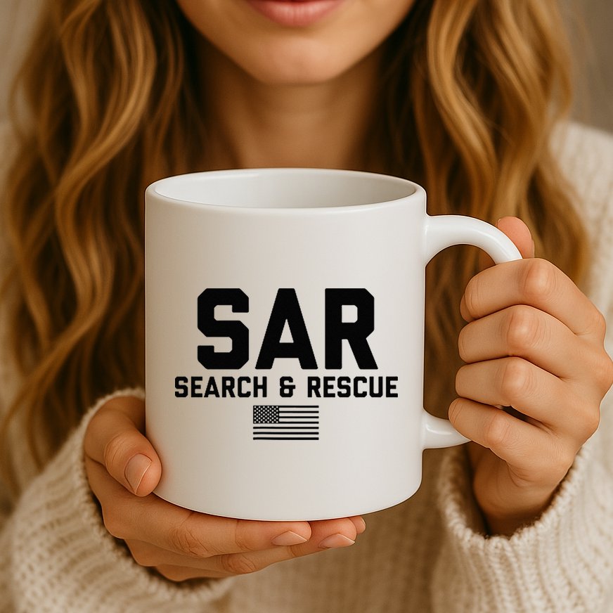 FRONT & BACK Search And Rescue American Flag SAR Team Mug