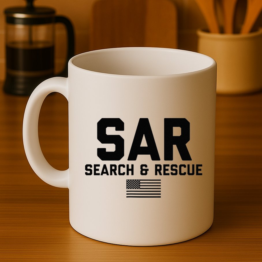 FRONT & BACK Search And Rescue American Flag SAR Team Mug