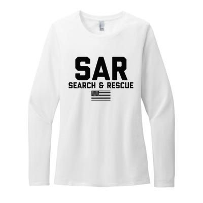 FRONT & BACK Search And Rescue American Flag SAR Team Womens CVC Long Sleeve Shirt