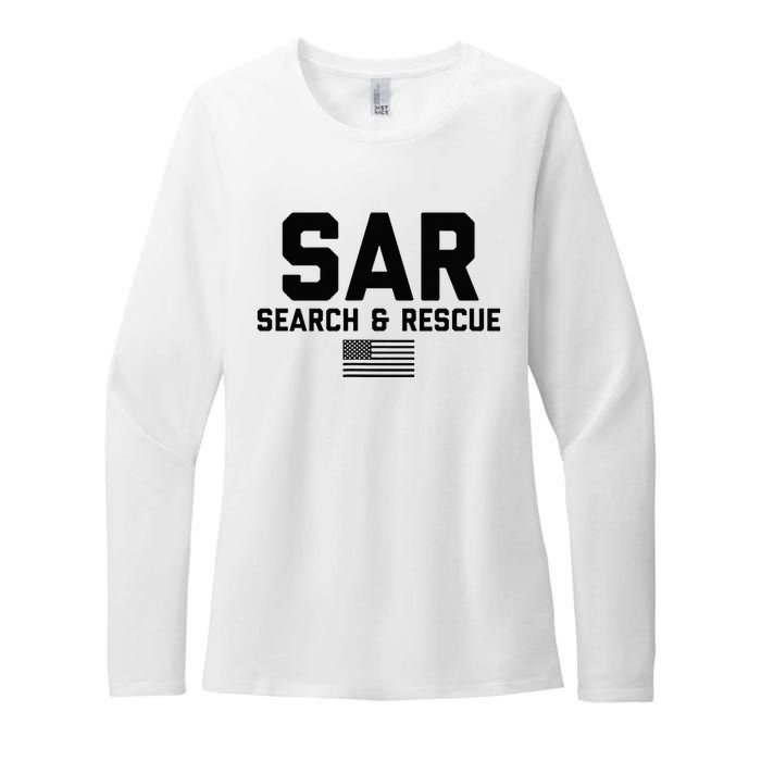 FRONT & BACK Search And Rescue American Flag SAR Team Womens CVC Long Sleeve Shirt