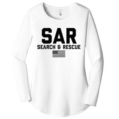 FRONT & BACK Search And Rescue American Flag SAR Team Women's Perfect Tri Tunic Long Sleeve Shirt