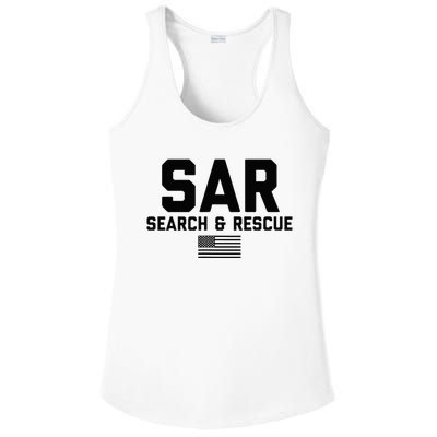 FRONT & BACK Search And Rescue American Flag SAR Team Ladies PosiCharge Competitor Racerback Tank