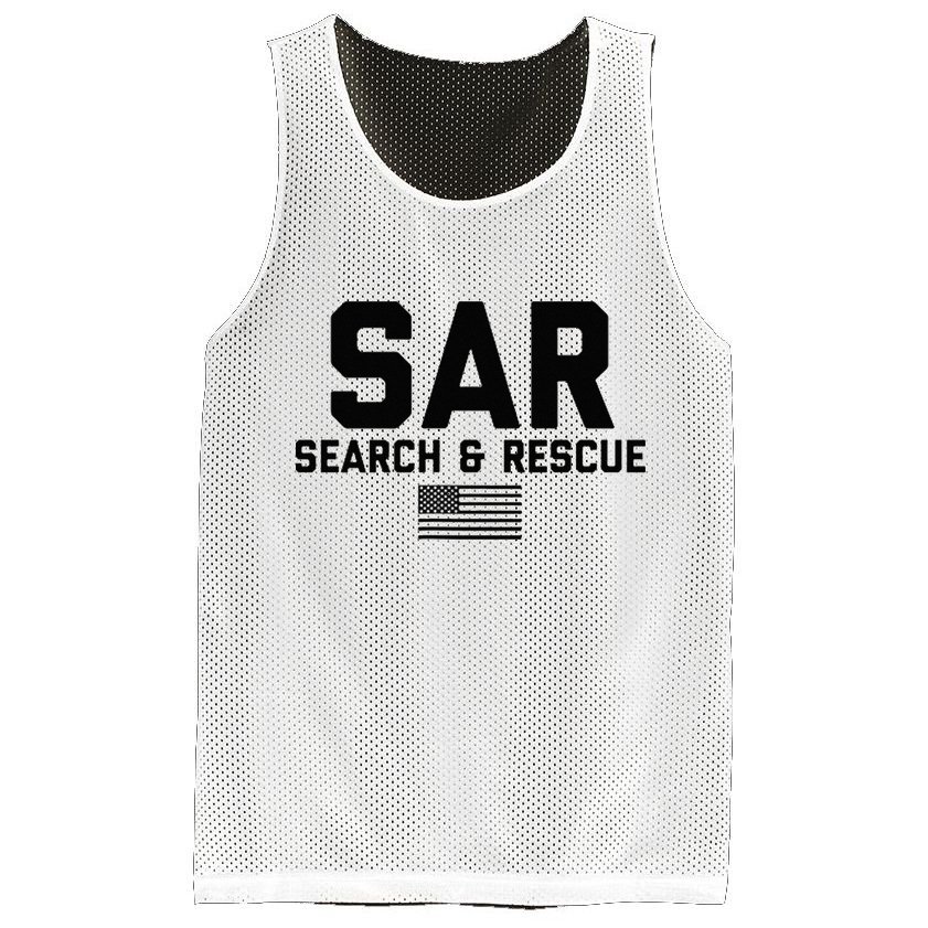FRONT & BACK Search And Rescue American Flag SAR Team Mesh Reversible Basketball Jersey Tank