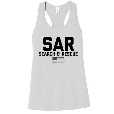 FRONT & BACK Search And Rescue American Flag SAR Team Women's Racerback Tank