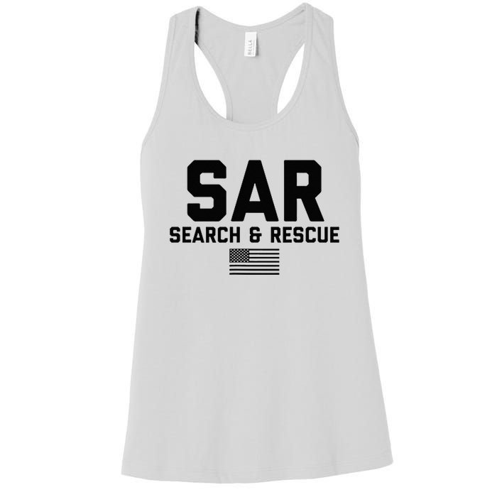 FRONT & BACK Search And Rescue American Flag SAR Team Women's Racerback Tank