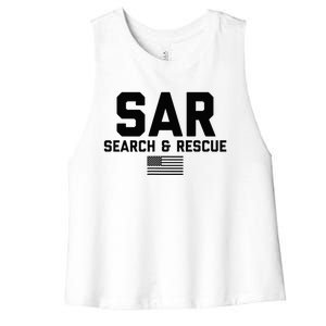 FRONT & BACK Search And Rescue American Flag SAR Team Women's Racerback Cropped Tank