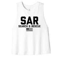 FRONT & BACK Search And Rescue American Flag SAR Team Women's Racerback Cropped Tank