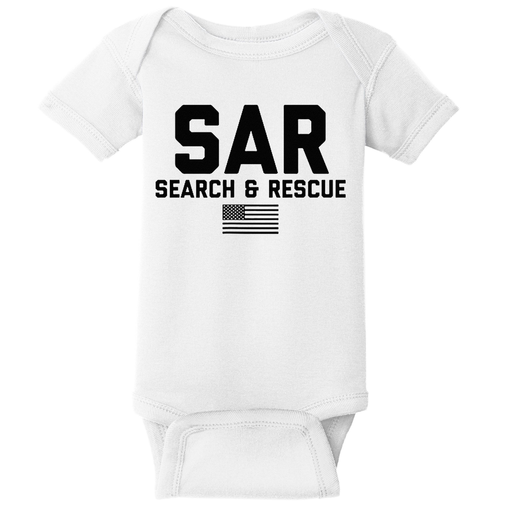 FRONT & BACK Search And Rescue American Flag SAR Team Baby Bodysuit