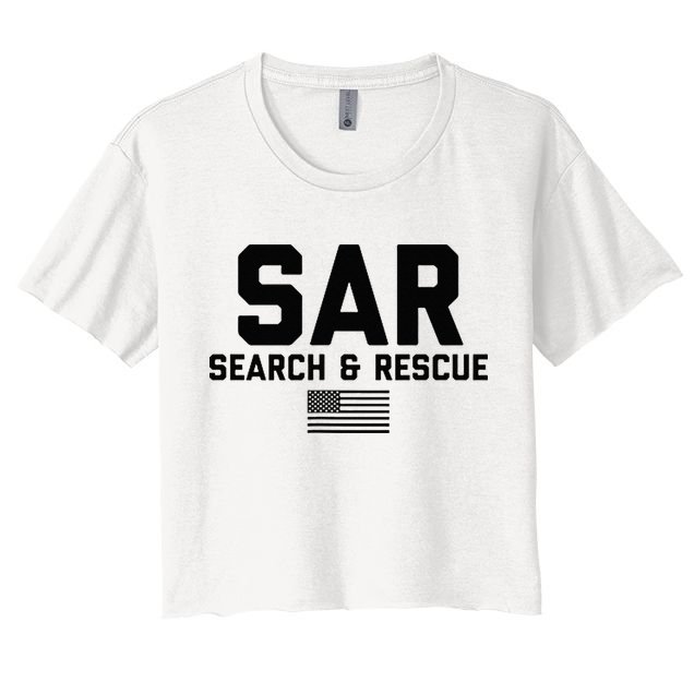 FRONT & BACK Search And Rescue American Flag SAR Team Women's Crop Top Tee