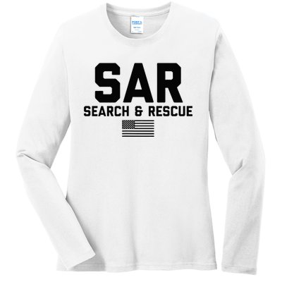 FRONT & BACK Search And Rescue American Flag SAR Team Ladies Long Sleeve Shirt