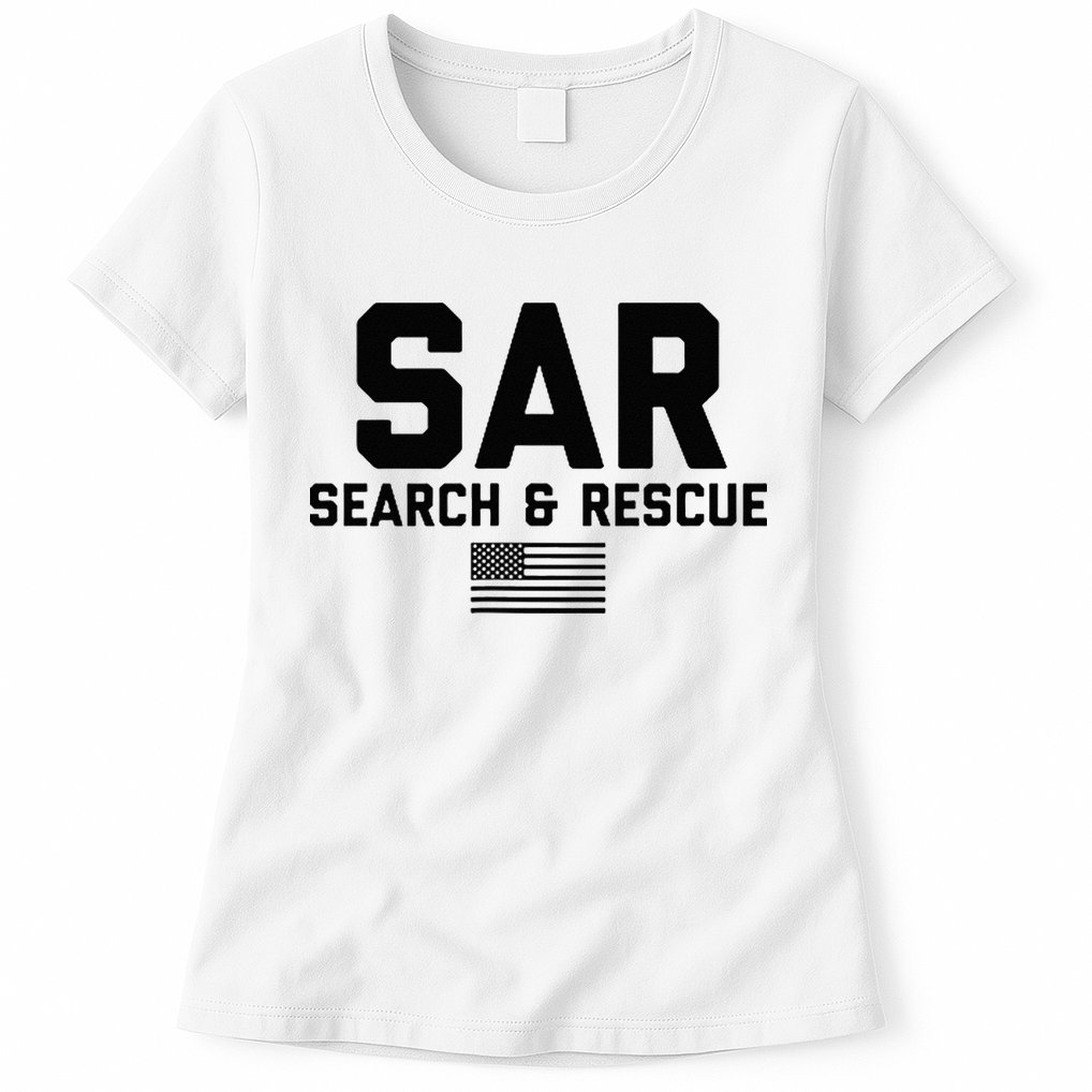 FRONT & BACK Search And Rescue American Flag SAR Team Womens T-Shirt
