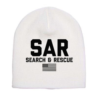 FRONT & BACK Search And Rescue American Flag SAR Team Short Acrylic Beanie