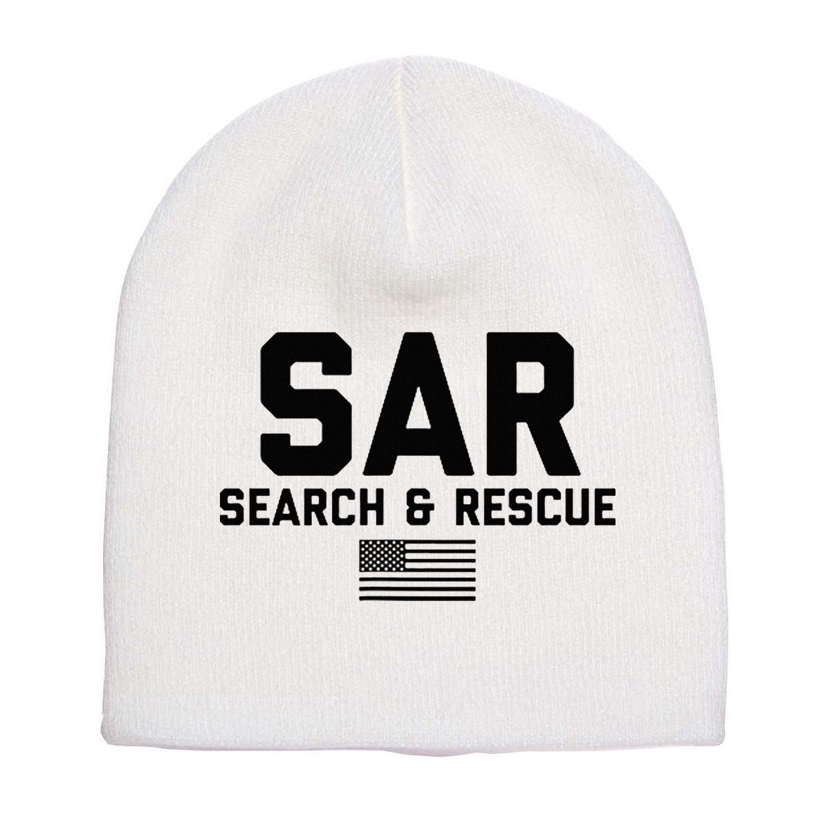 FRONT & BACK Search And Rescue American Flag SAR Team Short Acrylic Beanie
