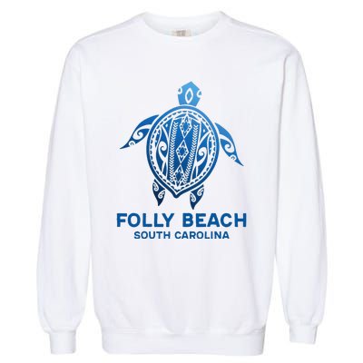 Folly Beach South Carolina Tattoo Blue Sea Turtle Souvenirs Garment-Dyed Sweatshirt